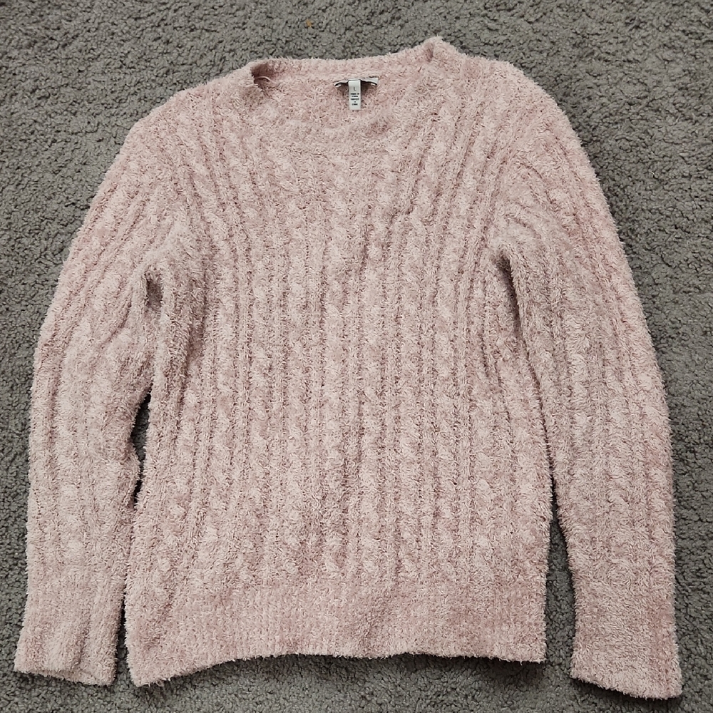 Jessica Simpson | Blush Pink Fuzzy Cable Knit Sweater | Size L
